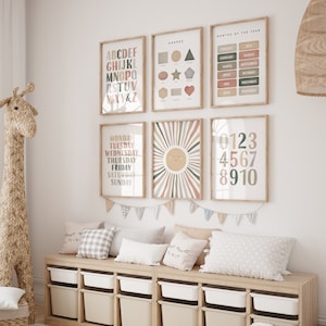 6er Set Kinderzimmer Poster, Neutrale Kinderzimmer Dekor, Kleinkind Lernposter, Neutrale Klassenzimmer Dekoration, ABC Poster, digitaler Download, N20
