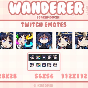 Twitch Emote Pack, Genshin Wanderer [Scaramouche] 5 Emotes, streamer, discord, etc (Hello, hype, judge, mocking, pout)