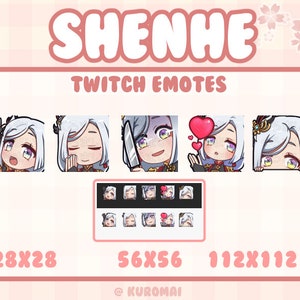 Twitch Emote Pack, Genshin shenhe, 5 Emotes, streamer, discord, etc (Hello, Wish, Knife, Love, Lurk)