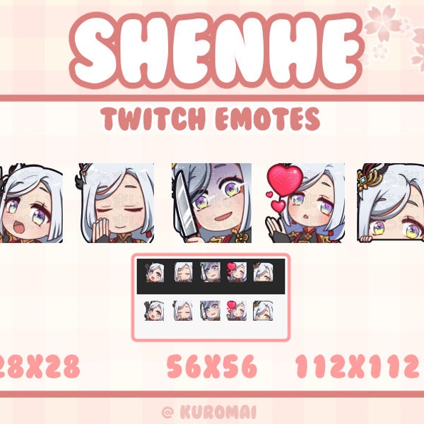 Twitch Emote Pack, Genshin shenhe, 5 Emotes, streamer, discord, etc (Hello, Wish, Knife, Love, Lurk)