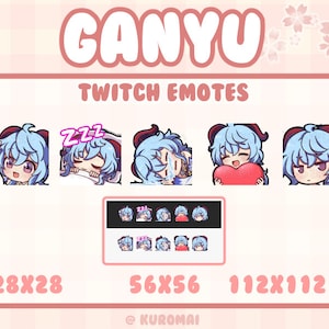 Twitch Emote Pack, Genshin Ganyu, 5 Emotes, streamer, discord, etc (Hello, Sleep, Cry, Love, OK)