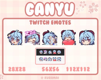 Twitch Emote Pack, Genshin Ganyu, 5 Emotes, streamer, discord, etc (Hello, Sleep, Cry, Love, OK)