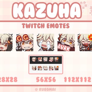 Twitch Emote Pack, Genshin kazuha #1, 5 Emotes, streamer, discord, etc (Hello, GG, Cry, Lurk, Rage)