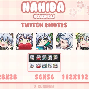 Twitch Emote Pack, Genshin Nahida [kusanali] 5 Emotes, streamer, discord, etc (hello, love, sleep, note, wish)