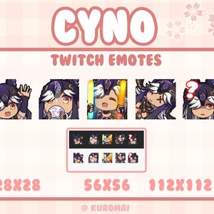 Twitch Emote Pack, Genshin Cyno, 5 Emotes, streamer, discord, etc (hello, drink, hype, KO, uh)