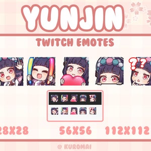 Twitch Emote Pack, Genshin YunJin, 5 Emotes, streamer, discord, etc (Hello, Hype, Love, Lurk, Uh?)