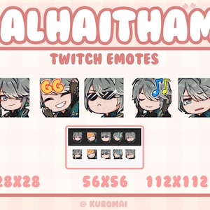 Twitch Emote Pack, Genshin Alhaitham 5 Emotes, streamer, discord, etc (Hello, GG, Glasses, Music, Uh)