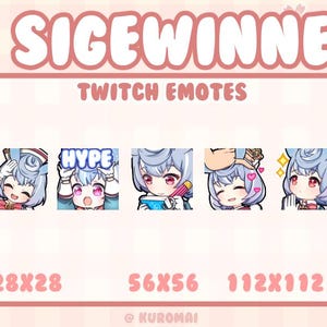 Twitch Emote Pack, Genshin Sigewinne 5 Emotes, streamer, discord, etc (Hello, Hype, Note, Pet, Pray)
