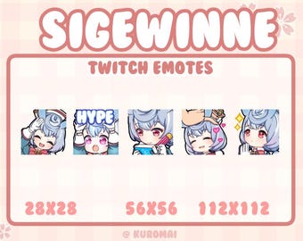 Pacchetto emote Twitch, emote Genshin Sigewinne 5, streamer, Discord, ecc. (Ciao, Hype, Nota, Animale domestico, Prega)