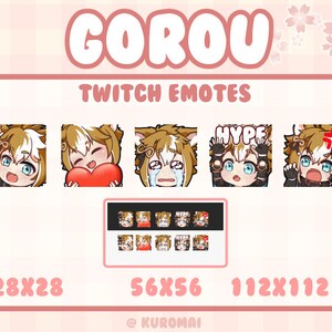 Twitch Emote Pack, Genshin Gorou, 5 Emotes, streamer, discord, etc (Hello, Love, Cry, Hype, Rage)