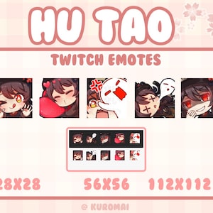 Twitch-emotepakket, Genshin Hu Tao, 5 emotes, streamer, onenigheid, enz. (Hello, Love, Rage, KO, Evil Laugh)