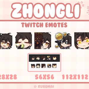 Twitch-emotepakket, Genshin Zhongli, 5 emotes, streamer, onenigheid, enz. (Hallo, geld, drinken, op de loer liggen, staren)