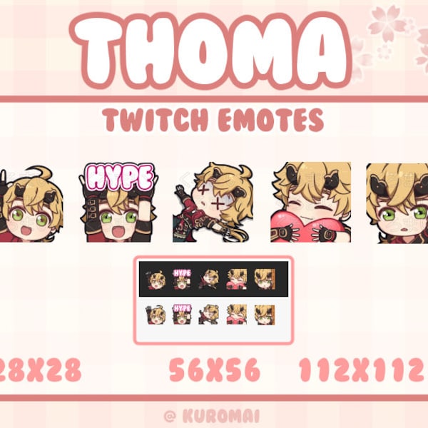 Twitch Emote Pack, Genshin Thoma, 5 Emotes, streamer, discord, etc (Hello, Hype, KO, Love, Lurk)