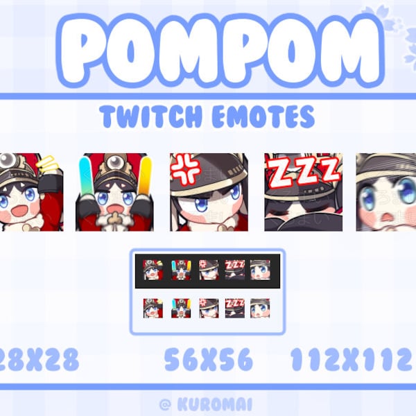 Twitch, Emote, Pack, Honkai Star Rail, pompom, 5 Emotes, streamer, discord, (hello, hype, pout, sleep, surprised)