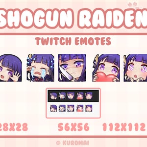 Twitch Emote Pack, Genshin Shogun Raiden, 5 Emotes, streamer, discord, etc (Hello, Cry, Knife, Love, Wow)