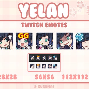 Pakiet emotikon Twitch, Genshin Yelan, 5 emotikonów, streamer, discord itp. (Cześć, GG, Ignoruj, Śmiech, Szczęście)