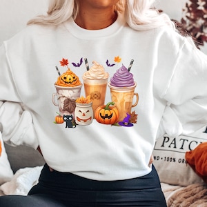 Halloween Sweatshirt, Fall Coffee Sweatshirt, Halloween Coffee Sweatshirt, Halloween Sweater, Coffee Cups Sweatshirt, Skull Coffee Cup Shirt