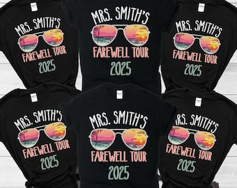 May include: Set of six black t-shirts with a graphic of sunglasses and the text "Mrs. Smith's Farewell Tour 2025".
