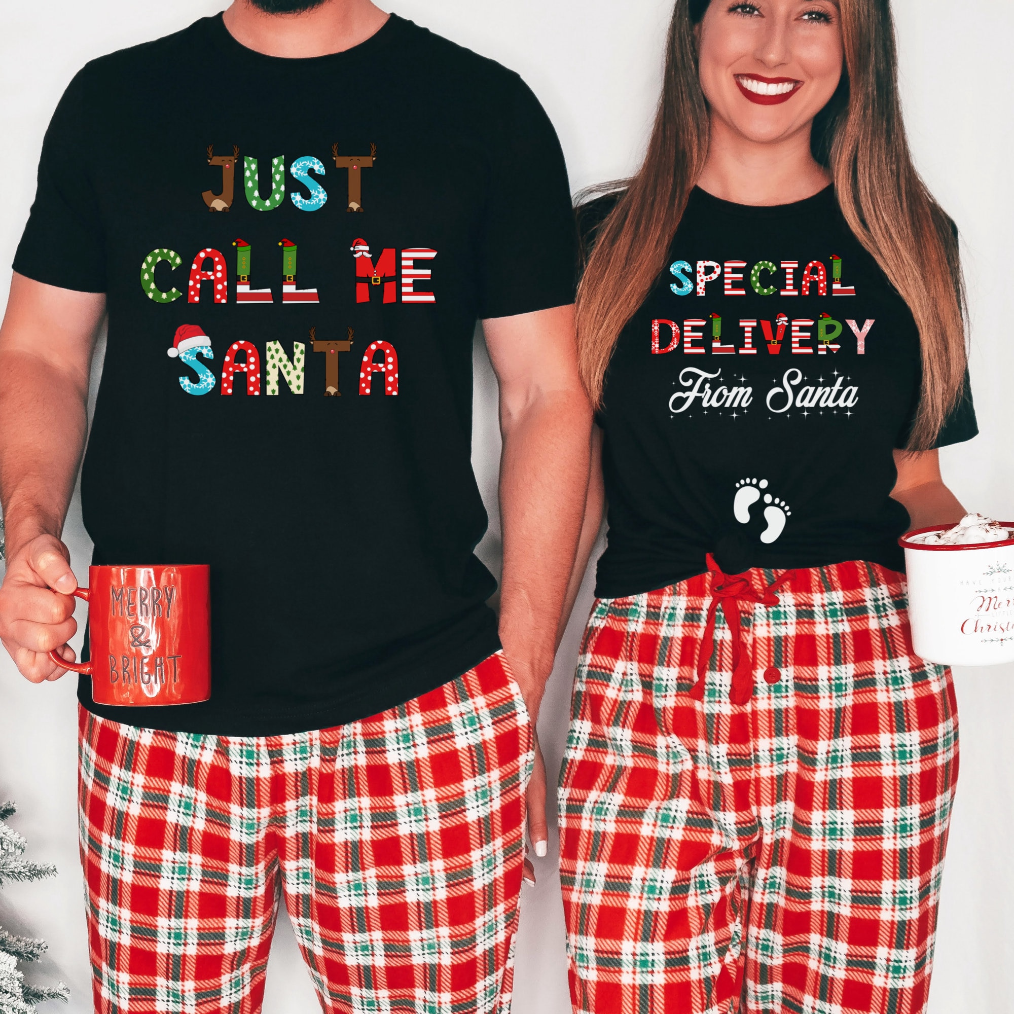 Pregnant couple christmas pajamas sale