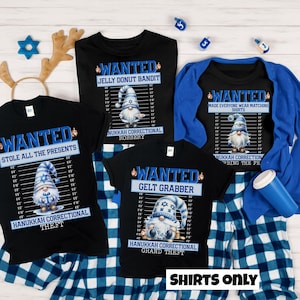 Family Group Hanukkah Pajamas, Hanukkah Gifts, WANTED Chanukah Pajamas, Funny Hanukkah Party Pjs, Matching Family Pajamas, Funny Jewish Pj