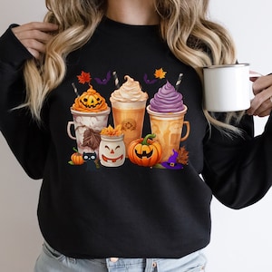 Halloween Sweatshirt, Fall Coffee Sweatshirt, Halloween Coffee Sweatshirt, Halloween Sweater, Coffee Cups Sweatshirt, Skull Coffee Cup Shirt