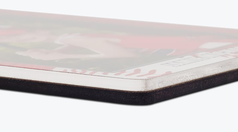 May include: A rectangular coaster with a white border featuring a red baseball stitch pattern. The top surface displays a glossy, colorful graphic print, while the base is constructed from a thick, dark, non-slip material with rounded corners.