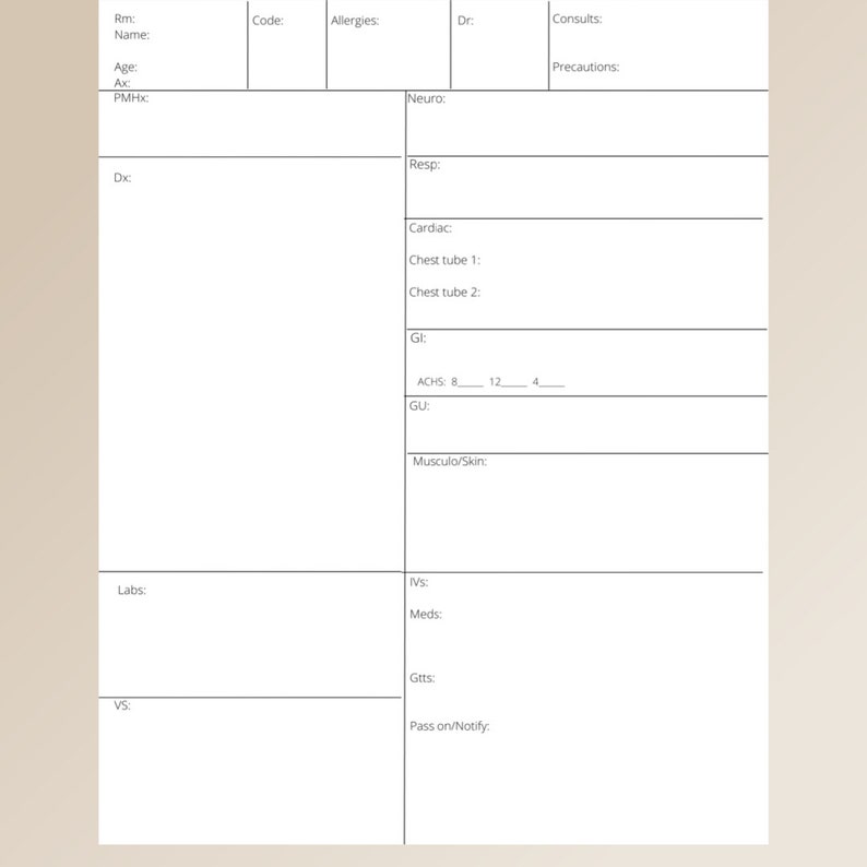 1 Pt Cardiac Nursing Report Sheet - Etsy