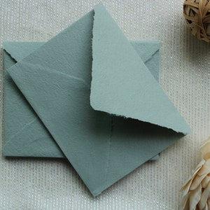 Handmade Sage Green Envelope Paper | C6/A6 or C5/A5| Deckle Edge envelope and Wax Seal