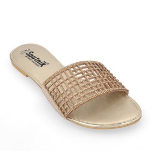 Gold Studded Women&#39;s Formal Wedding Slide Sandals/ Sandales de mariée/Scarpe da Sposa/ Hochzeits Schuhe
