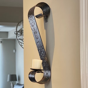 Wall Hanging Decoration, Gothic Twist Candle Scones, Candle Holder, Cryptic Scroll, Dark Themed Decor, Unique Engraved Piece