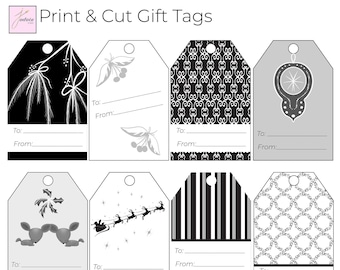 Etichette natalizie stampabili in bianco e nero - Set di etichette regalo digitali - Natale 2021 - Etichetta regalo di Natale