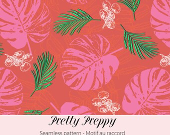 Pretty preppy, a preppy style seamless pattern for your creative projects or products - tropical leaves pattern, palms