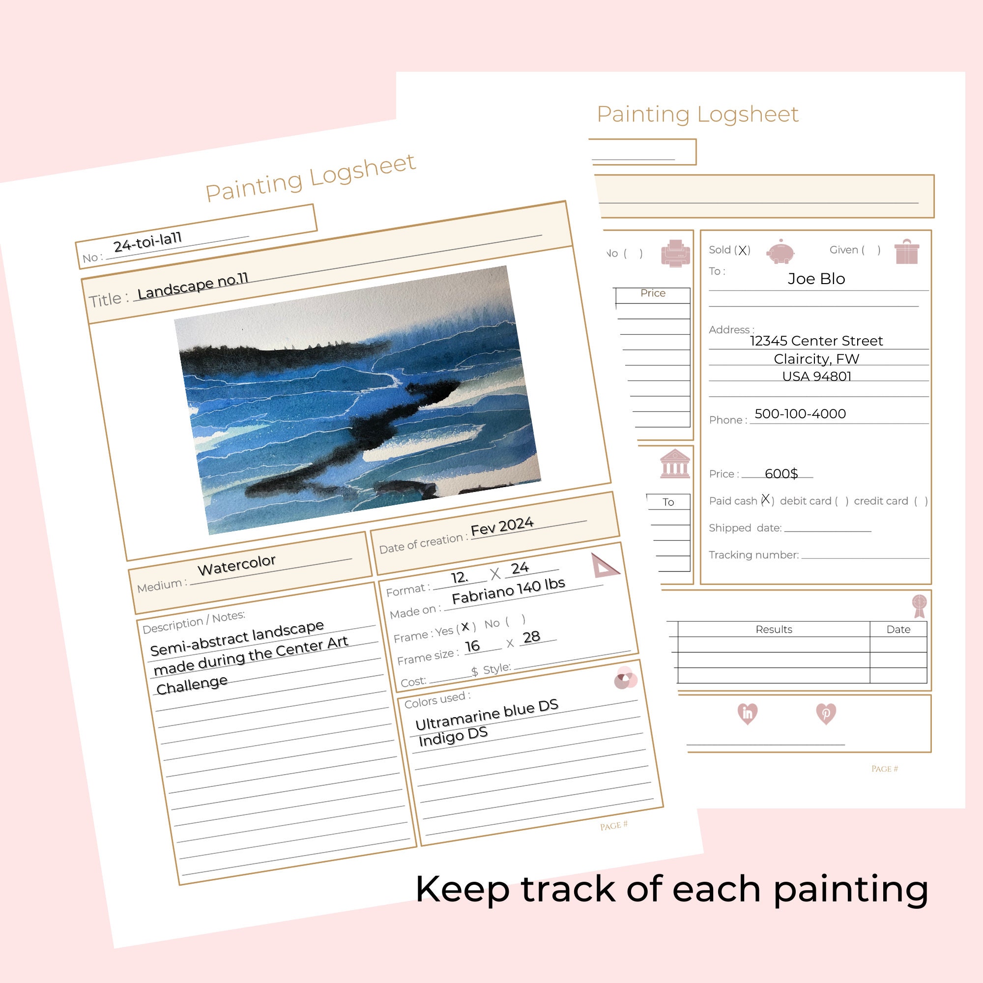 Paintings &amp; Exhibitions Logbook -instant Download Printable at Home Art Inventory Tracker for ...