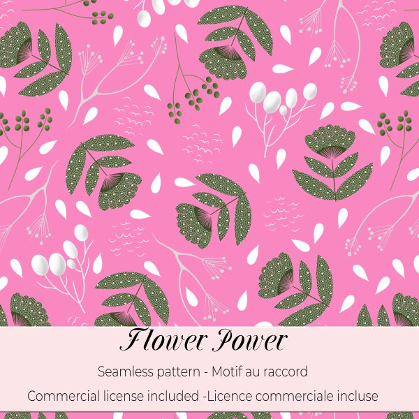 Flower Power, un motif sans couture au style "preppy" pour vos projets créatifs - motif de fleurs stylisées