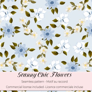 Granny Chic Flowers, a seamless pattern in a traditional style for your creative projects - floral pattern with blue flowers