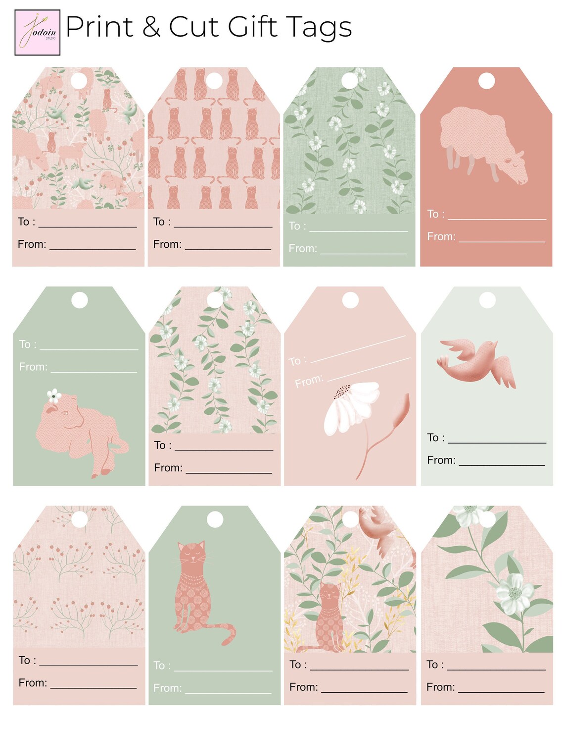 Pink Sheep Printable Labels Digital Gift Tag Set Kids or Mother's Day Gift Tags Printable Gift ...