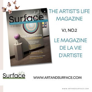 Peut inclure: Magazine La Vie d'Artiste, V.1, No.2, sur le thème des expositions d'art. La couverture présente une œuvre d'art abstraite colorée et un globe. Le titre du magazine et l'adresse du site web sont visibles.