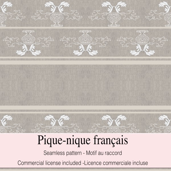 Pique-nique français, a seamless "new traditional" pattern for your creative projects - acanthus leaves and pots.