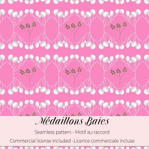Médaillons baies (berry medaillions), a preppy style seamless pattern for your creative projects - floral pattern, digital pattern