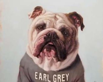 Earl Gray By Lucia Heffernan Art Print - Animal Bulldog Wall Decor, Bulldog Poster, Funny Animal Art, College, Dorm Decor, Grey Bulldog