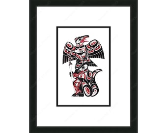 Crow, Wolf And Talking Stick by Richard Shorty, Indigenous Art Card, Framed Art Card