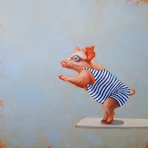 The Plunge de Lucia Heffernan Art Print - Decoración de pared de cerdo animal, cartel de cerdo, animal de granja
