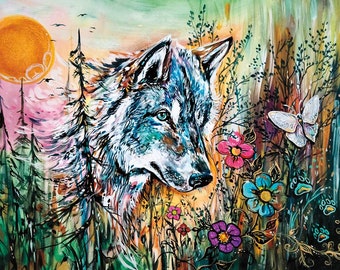 Wolf Path By Carla Joseph, Indigenous Art Print, First Nations, Native Americans, Cree, Métis, Framed Art