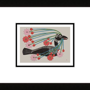 Plongeon courtisant 2008 Lithographie par Kenojuak Ashevak, Cape Dorset, carte d'art inuit autochtone, décoration autochtone, carte d'art encadrée