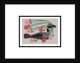 Courting Loon 2008 Lithograph by Kenojuak Ashevak, Cape Dorset, Indigenous Inuit Art Card, Aboriginal Decor, Framed Art Card