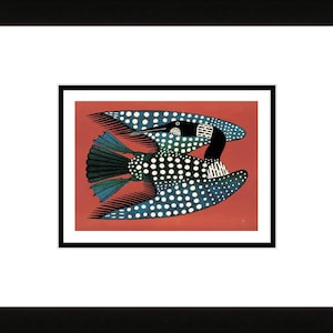 Plongeon tacheté par Kenojuak Ashevak, carte d'art inuit autochtone, Cape Dorset, carte d'art encadrée