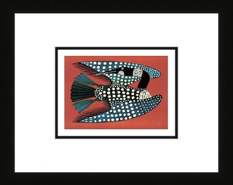 Spotted Loon by Kenojuak Ashevak, Indigenous Inuit Art Card, Cape Dorset, Framed Art Card