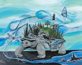 Turtle Island By Cree Artist  Carla Joseph, Indigenous Art Print, Framed Option