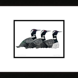 Return of the Loons door Kenojuak Ashevak, inheemse Inuit-kunstkaart, Cape Dorset, ingelijste kunstkaart