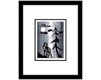 Wolf and Moon By Diane Levesque, Indigenous Art Print, First Nations, Native Americans, Framed Art